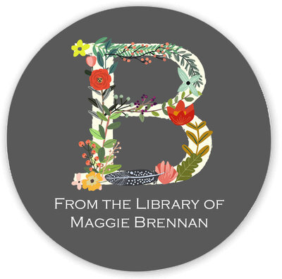 Charcoal Garden Initial Library Round Stickers